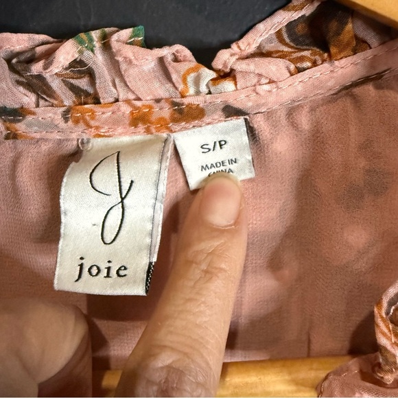 Joie Orange and Pink Long Sleeve Tie Front Blouse - Picture 3 of 5